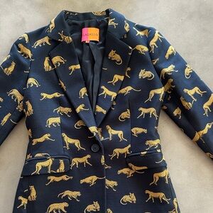 Women's Deep Navy and Gold Animal Print Blazer